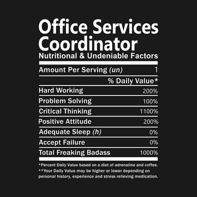 Office Services Coordinator T Shirt - Nutritional and Undeniable Factors Gift Item Tee by Ryalgi