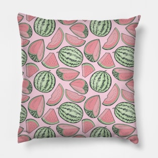 Watermelon Sketches Color Pattern on Pink Pillow