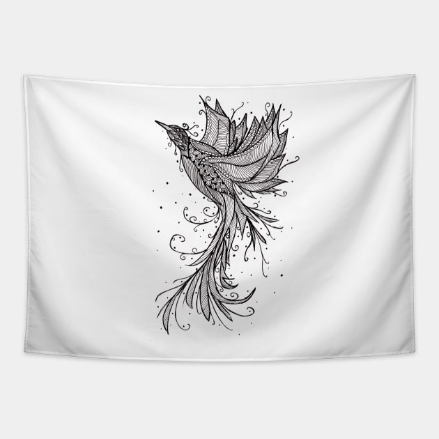 Rising Phoenix Lineart Tapestry by ZeichenbloQ