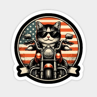 Funny Biker Cat Dad Motorcycle Rider Cat Lover Biker 4th Of July Magnet