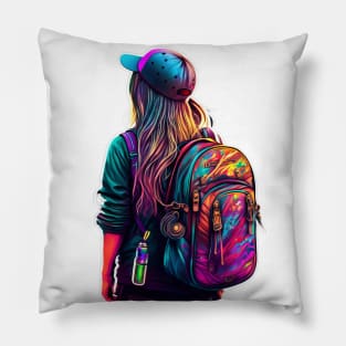 Girl with a backpack design #10 Pillow