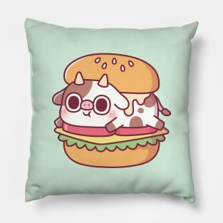 Cute Cow In A Burger Funny Pillow