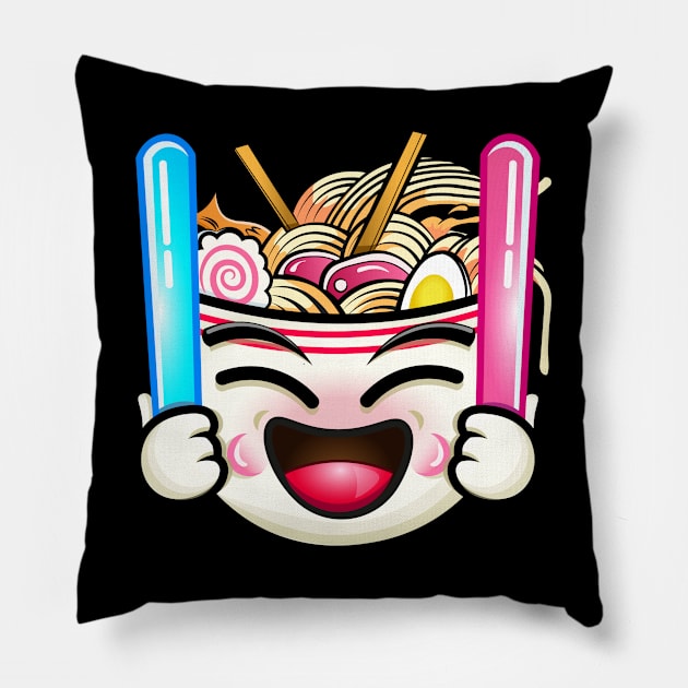 Ramen Glow Sticks Pillow by Cripta Art