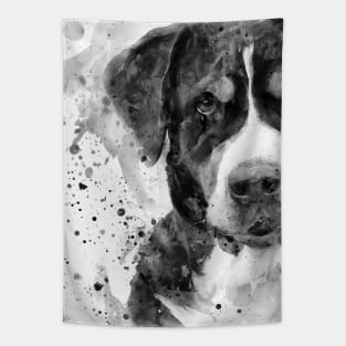 Black and White Half Faced Bernese Mountain Dog Portrait Tapestry