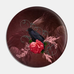 Wonderful crow with rose Pin