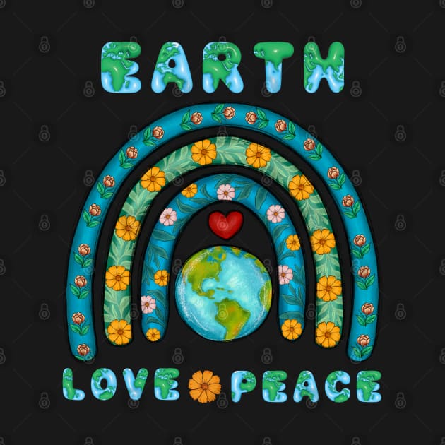 Earth Love Peace Retro Art 1 by Green Gecko Creative