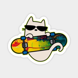 Cat and Skateboard Skateboarding Cat Deck Art Magnet
