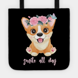 cute little corgi with flowers tshirt Tote