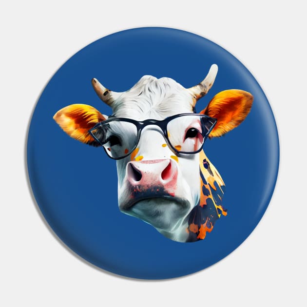 Funky Cow with Glasses, Watercolor Painting Pin by KOTOdesign