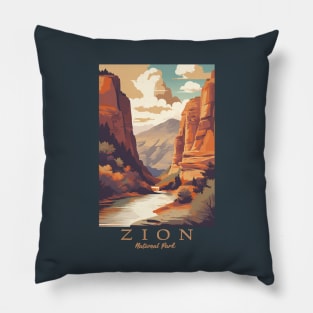 Zion National Park Vintage Travel Poster Pillow