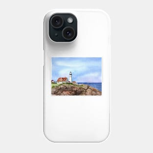 Portland Head Lighthhouse Fine Art Watercolor Painting Phone Case