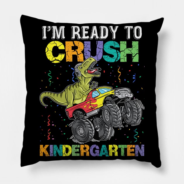 I'm Ready To Crush Kindergarten Monster Truck Dinosaur Boys Pillow by Shaniya Abernathy