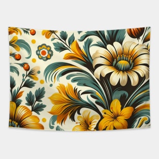Yellow Floral Illustration Tapestry