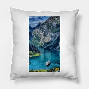 Norway Fjords Painting Pillow