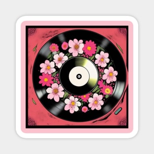 Vintage Floral Cute Pink Flowers Vinyl Record Magnet