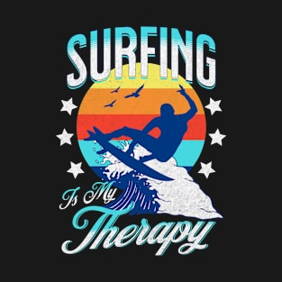 Surfing Is My Therapy Retro Sunset T-Shirt