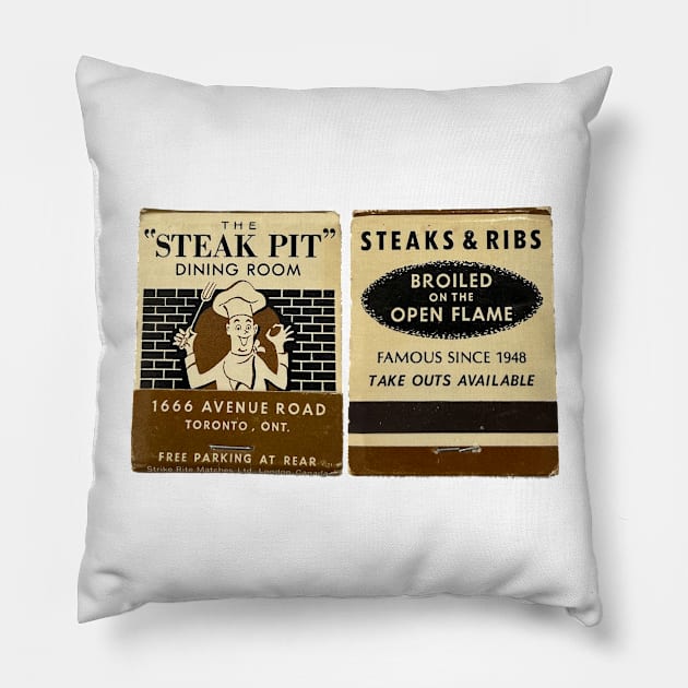 The Steak PIt Restaurant Matchbook Covers Pillow by ninasilver