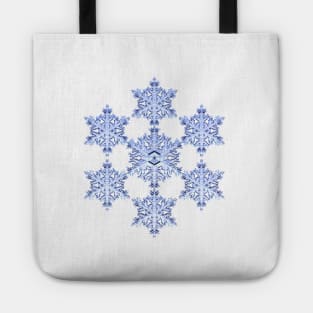 Blue Fractal Snowflake on White Tote