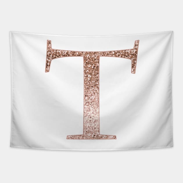 T rose gold glitter monogram letter Tapestry by RoseAesthetic