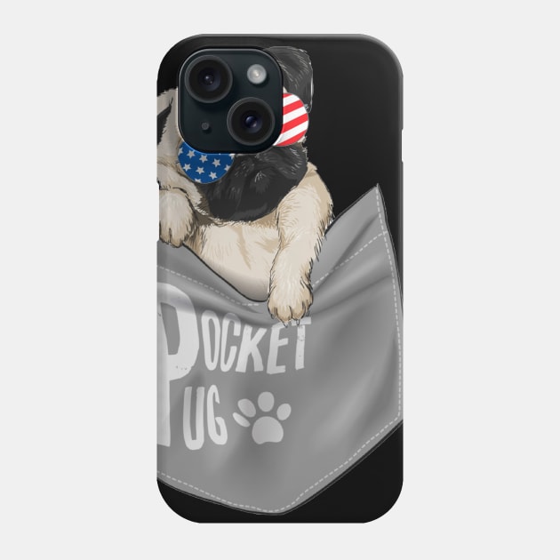 Pocket Pug American Flag 4th Of July Phone Case by Rumsa