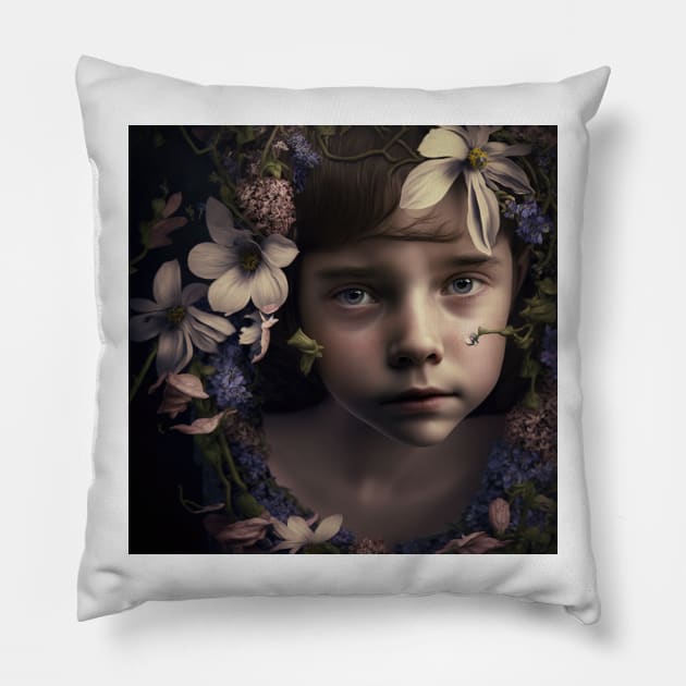 A Young Girl Wearing a Garland of Flowers Pillow by daniel4510