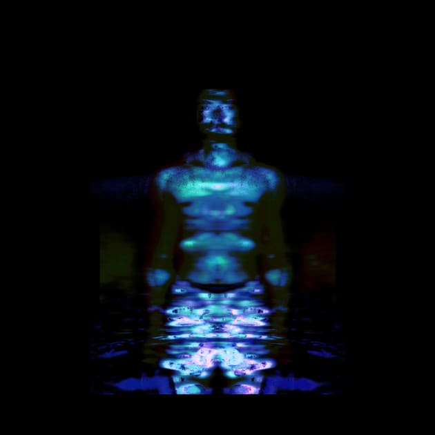 Portrait, digital collage and special processing. Muscular weird guy in briefs. Darkness. Glow. Bright. by 234TeeUser234