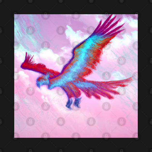 Phoenix Bird in Blue and Reddish Tones by Cotton Candy Art