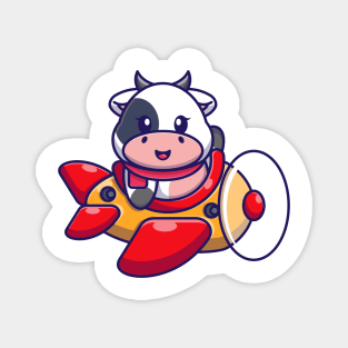 Cute baby cow driving plane cartoon Magnet