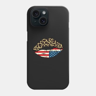 Leopard Patriotic Kiss,4th of July,American flag lips, Cheetah Pattern & American Kiss Phone Case