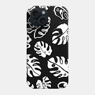 Black and White Monstera Leaves Phone Case