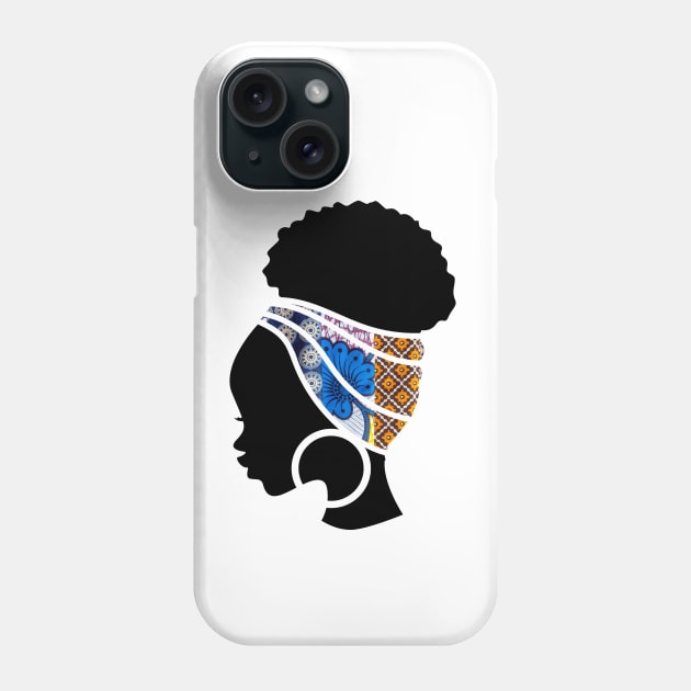 Afro Hair Woman with African Pattern Headwrap Phone Case by dukito
