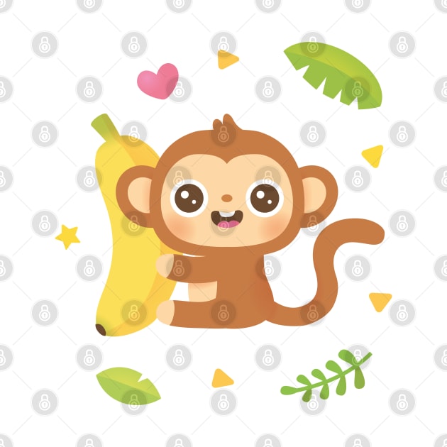 Cute Monkey and Banana Tropical Vibes by rustydoodle