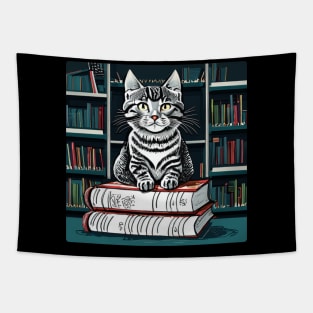 Adorable Cat in the Library Tapestry