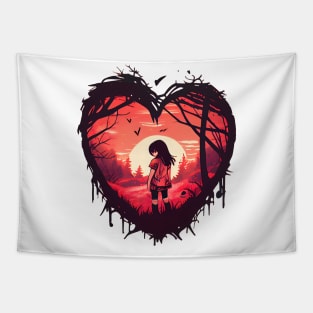 Anime Girl lost Love two Emblem Tapestry