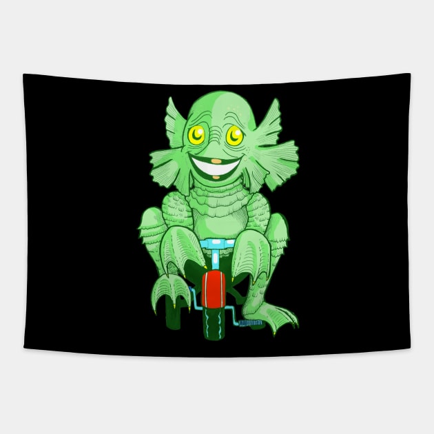 The Creature Rides Again! Tapestry by AmysBirdHouse