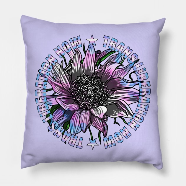 Trans Liberation Now Sunflower Pillow by Art by Veya