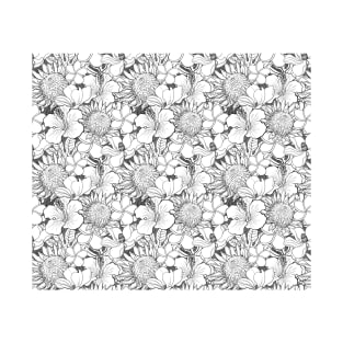 Black and White Flower Design T-Shirt