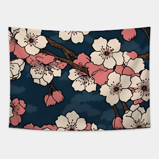 Japanese Cherry Blossoms Pattern Tapestry