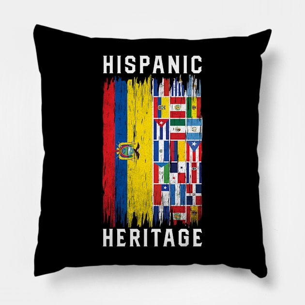 Vintage Half Ecuador Ecuadorian Flag Hispanic Heritage Month Pillow by TeeA