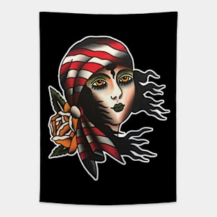 Pirate Lady Face Tattoo Design Tapestry