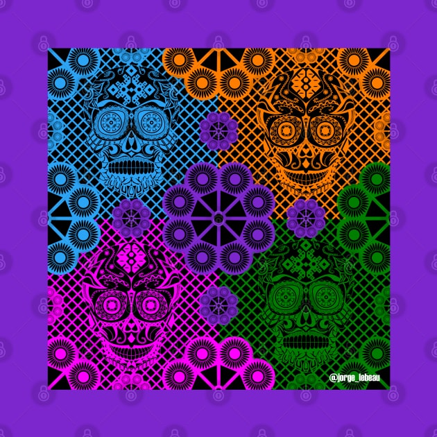 deadly picnic in smile skull ecopop pattern with floral colors by jorge_lebeau