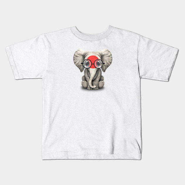 Baby Elephant With Glasses And Japanese Flag Japan Kids T