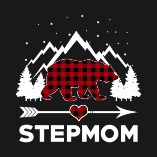 Stepmom Bear Buffalo Plaid Matching Family Christmas Pajama T-Shirt