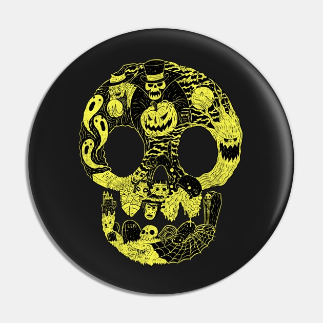 Spooky Skull Green Pin by chrisraimoart