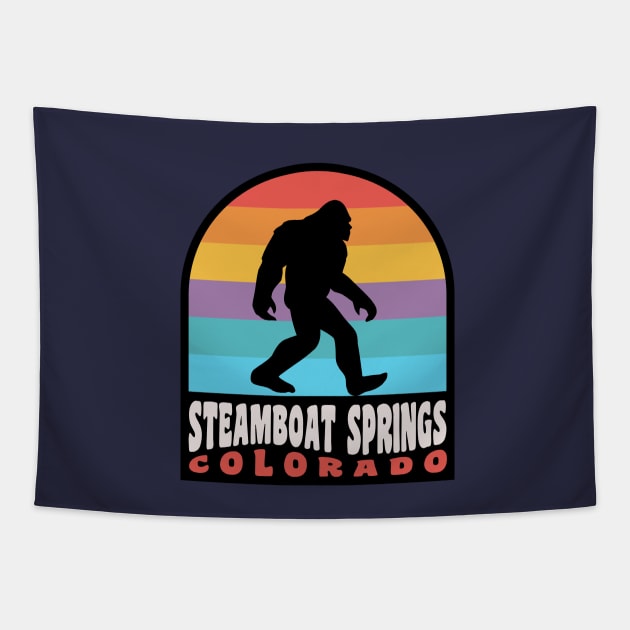 Steamboat Springs Colorado Bigfoot Sasquatch Retro Sunset Tapestry by PodDesignShop