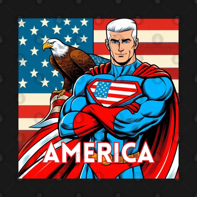 America Patriotic Comic Book Superhero Bald Eagle July 4th by Woodpile