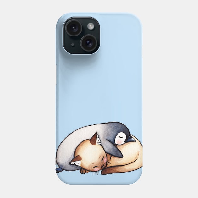 Cute Sleeping Babies - Penguin and Cat love couple Phone Case by mendic