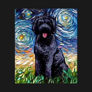 Black Goldendoodle Night (Portrait) T-Shirt