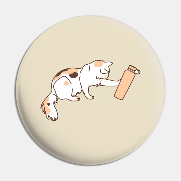 Calico cat knocking water bottle Pin by Wlaurence