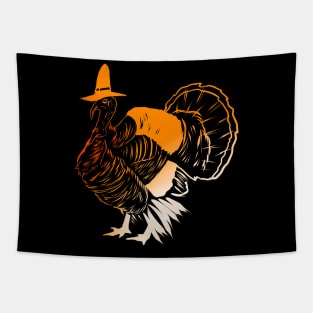 Stylized Turkey With A Pilgrims Hat For Thanksgiving Tapestry